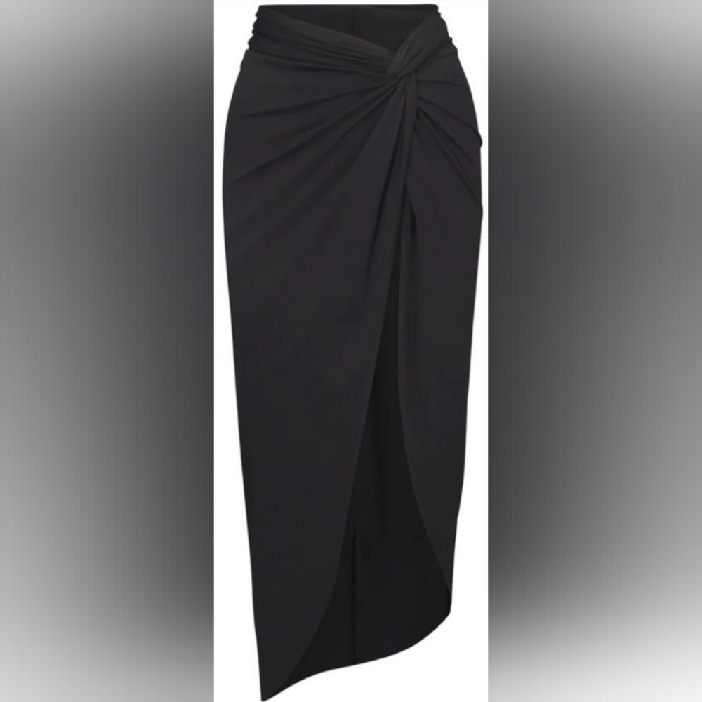 ⛱️NWT SKIMS Swim Maxi Long Sarong Slit Knotted Skirt Black Onyx Coverup  8 10 M